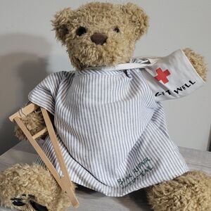 BUILD-A-BEAR Talking GET WELL TEDDY BEAR  Sling & crutches. REPAIR HOSPITAL Vtg